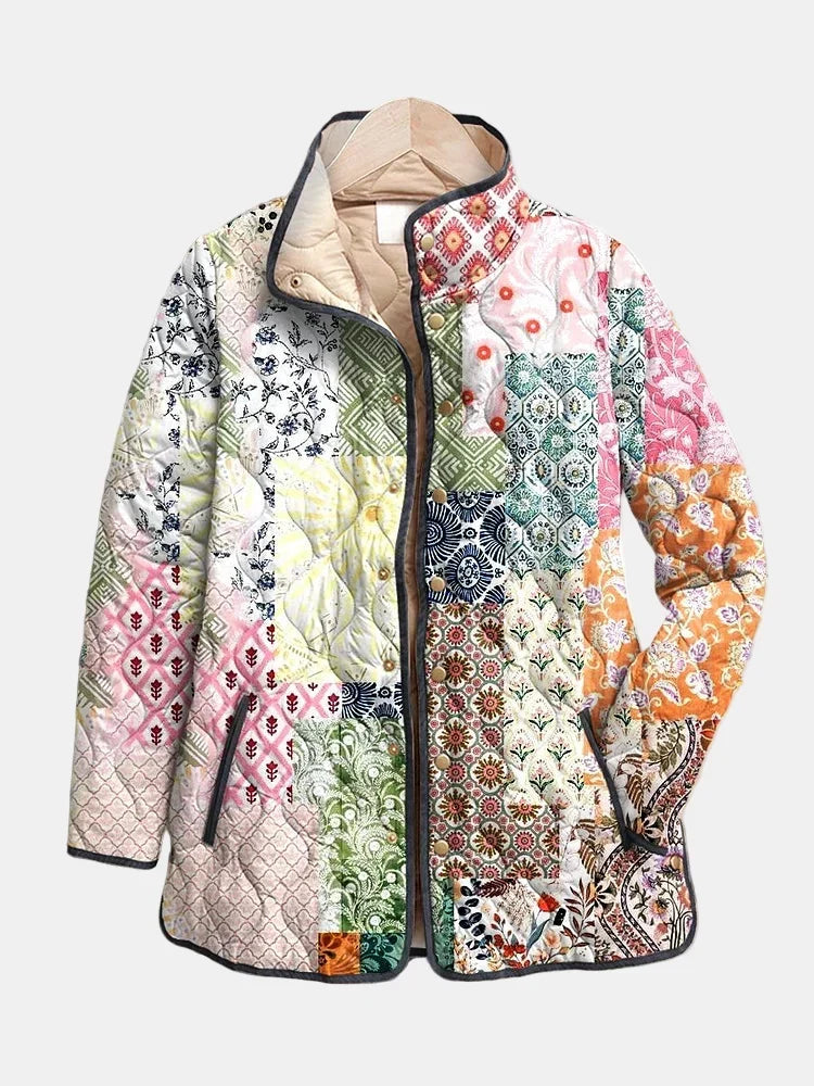 Casual Floral Print Quilted Jacket