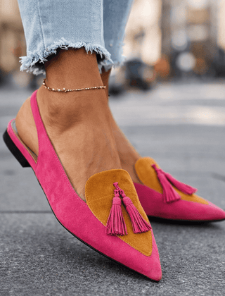 Sandals with Straps and Tassels in pink and mustard