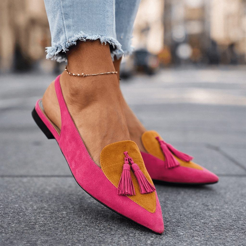 Sandals with Straps and Tassels in pink and mustard