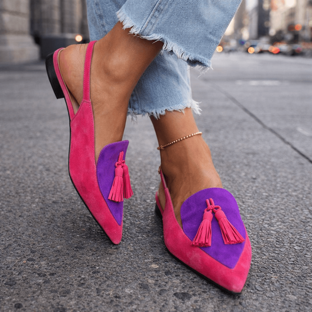 Sandals with Straps and Tassels in pink and purple