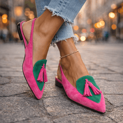 Sandals with Straps and Tassels in pink and green