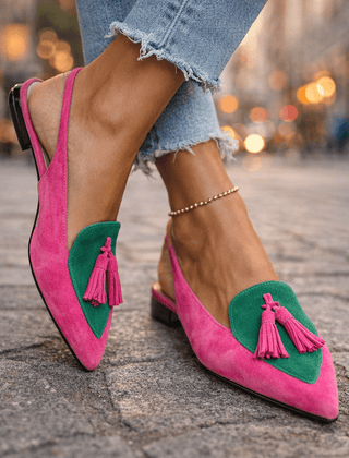 Sandals with Straps and Tassels in pink and green
