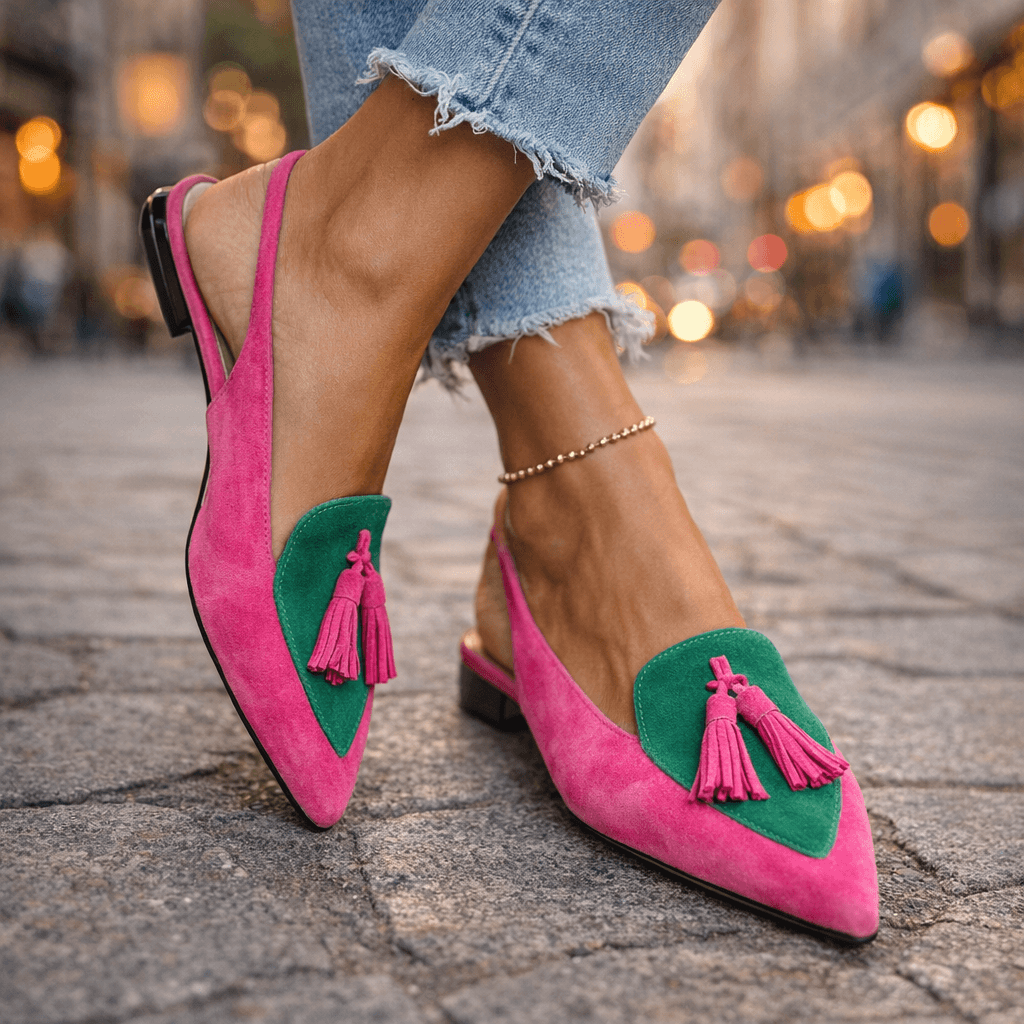 Sandals with Straps and Tassels in pink and green