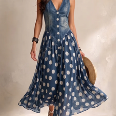Midi chiffon dress with polka-dot pattern