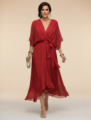 Monique | V-Neck Chiffon Midi Dress