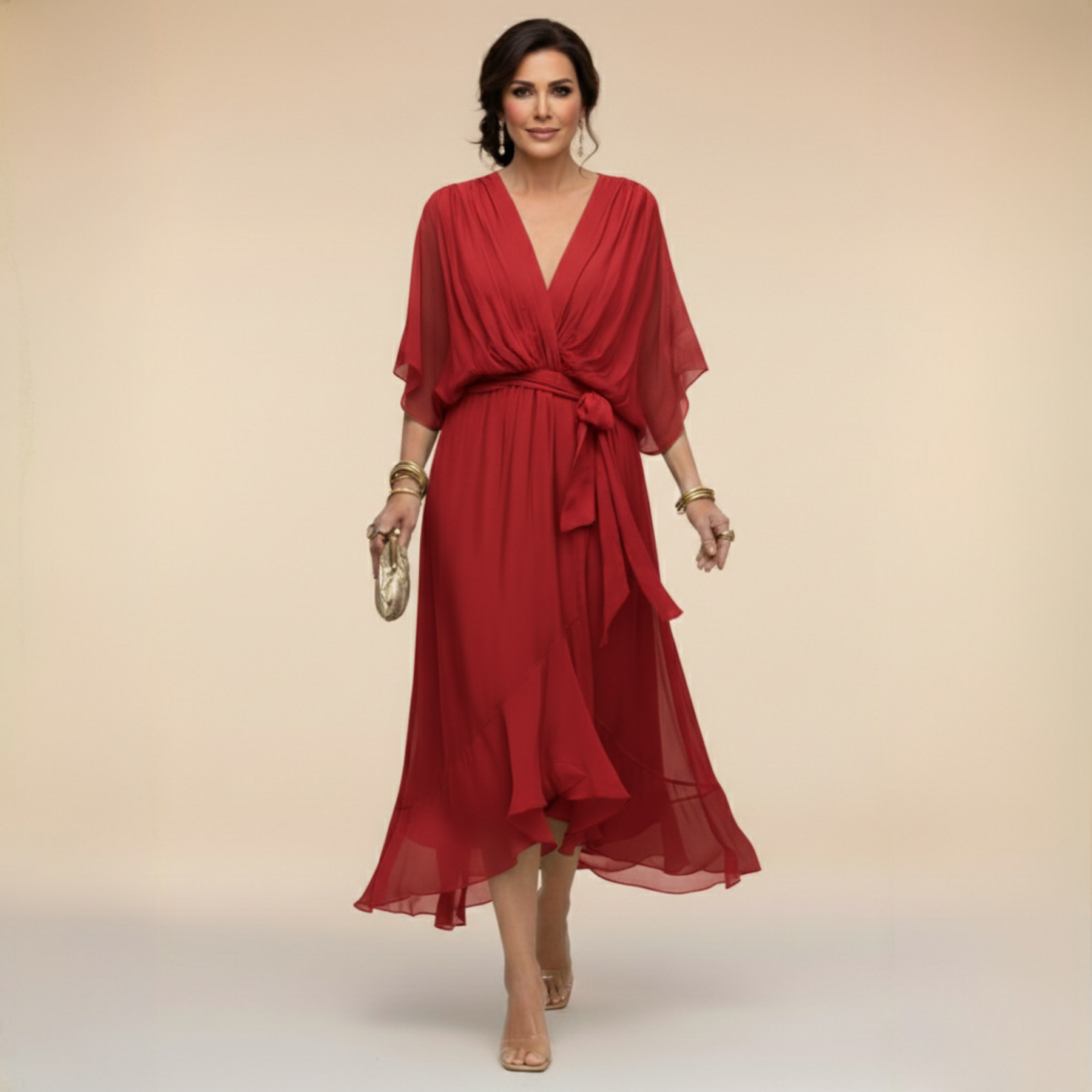 Monique | V-Neck Chiffon Midi Dress