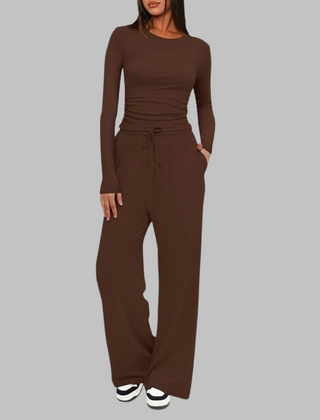 Casual Long Sleeve Top and Wide Leg Pants Set