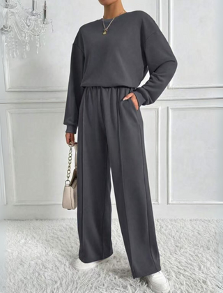 Casual Long Sleeve Sweatshirt and High Waist Pants Set