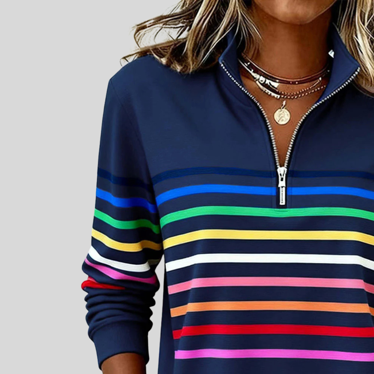 Colourful Striped Quarter-Zip Sweatshirt