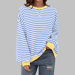 Casual Long Sleeve Round Neck Striped Shirt
