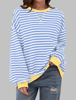 Casual Long Sleeve Round Neck Striped Shirt
