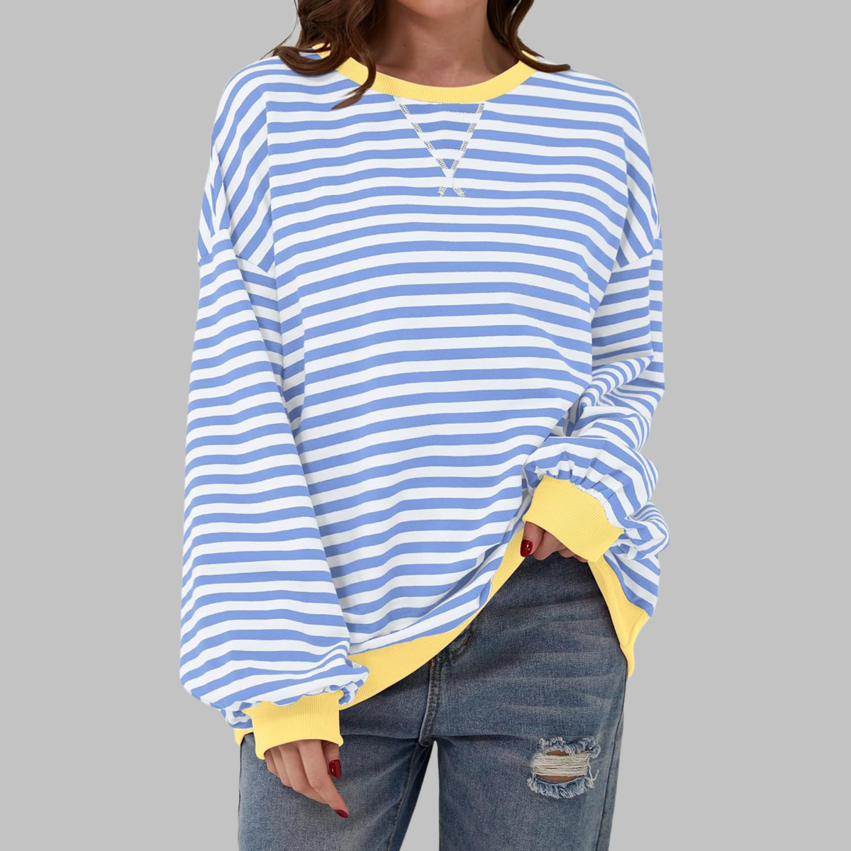 Casual Long Sleeve Round Neck Striped Shirt