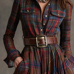 Belted Button-Front Long-Sleeve Maxi Shirt Dress for Women