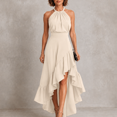 White halter maxi dress with ruffle hem
