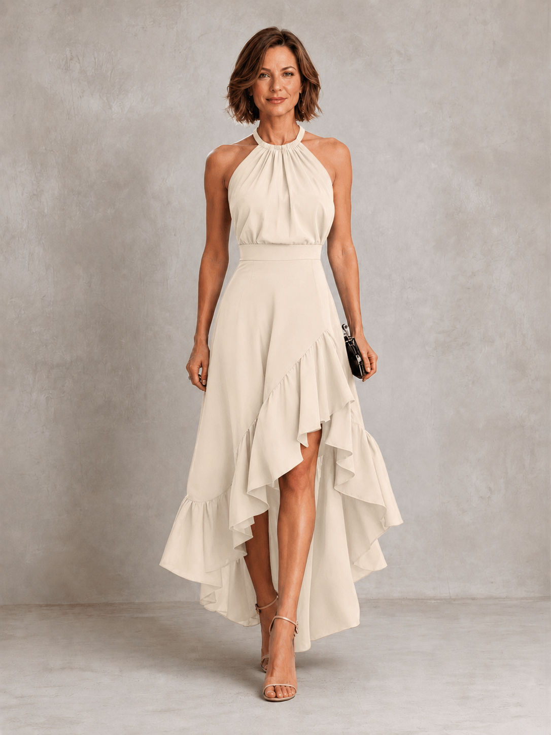 White halter maxi dress with ruffle hem