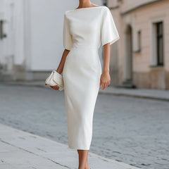 Adele | Midi Dress with Boat Neckline and Short Sleeves
