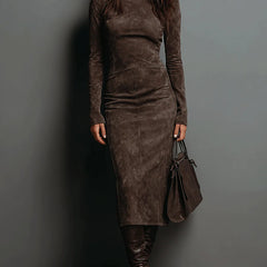 Elegant Suede Maxi Dress