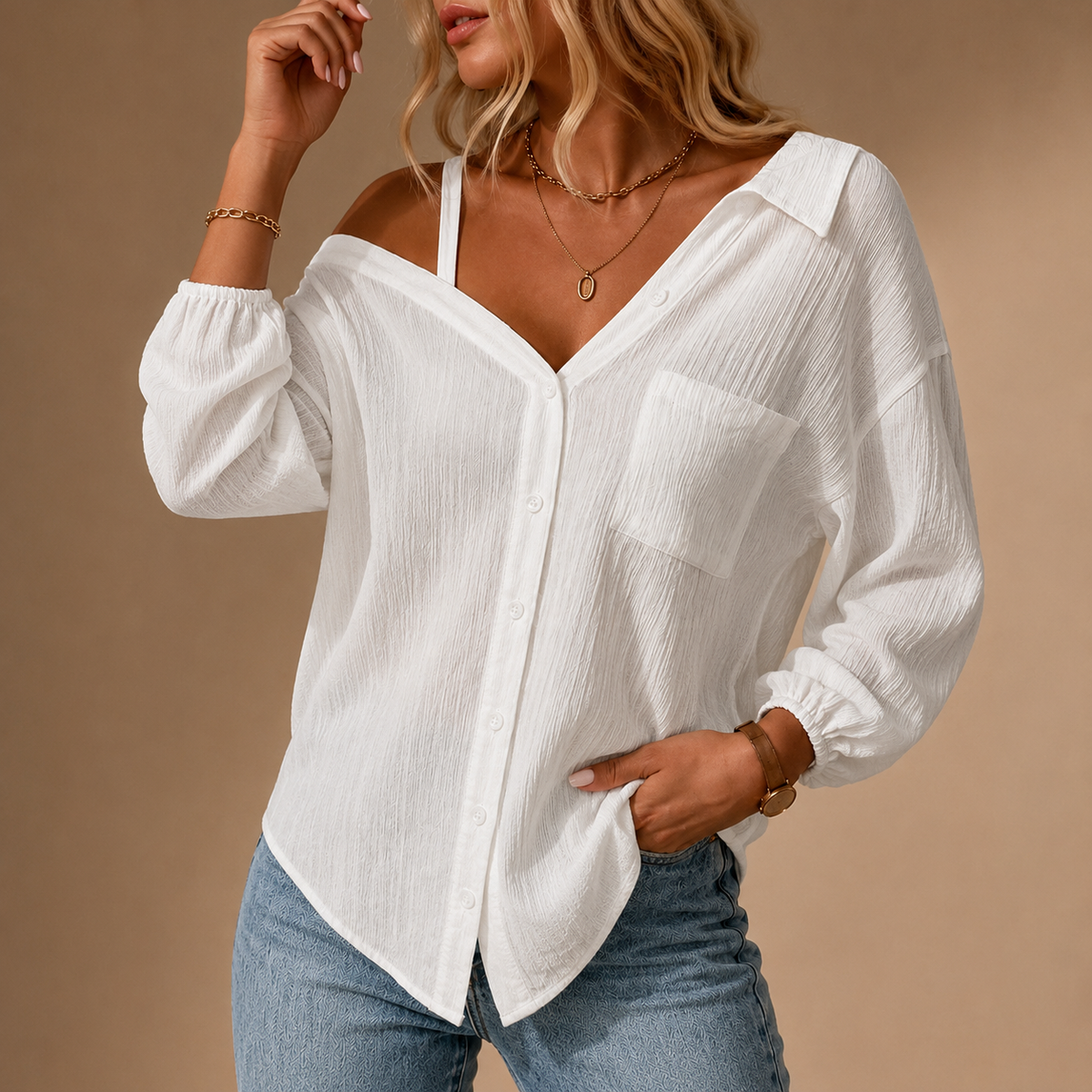 Off-Shoulder Linen Shirt