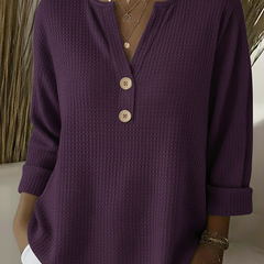 Textured waffle knit button sweater in purple