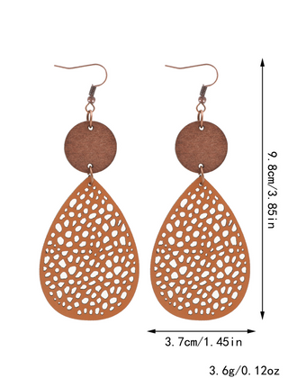 Vintage Style Hollow-Out PU Leather Drop Earrings