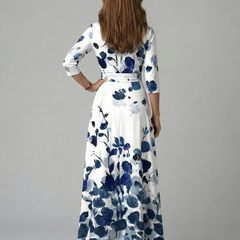 Natalie | Wrap-Neckline Midi Dress with 3/4 Sleeves