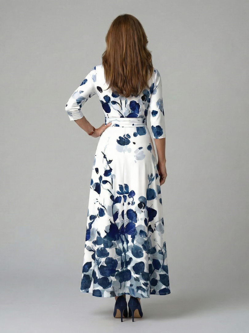 Natalie | Wrap-Neckline Midi Dress with 3/4 Sleeves