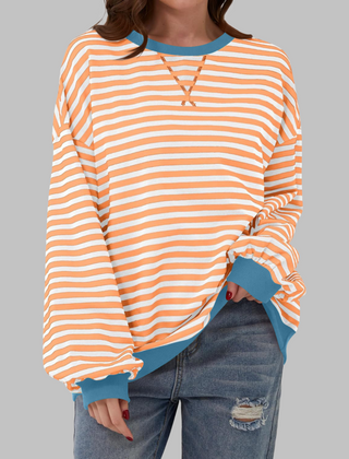 Casual Long Sleeve Round Neck Striped Shirt
