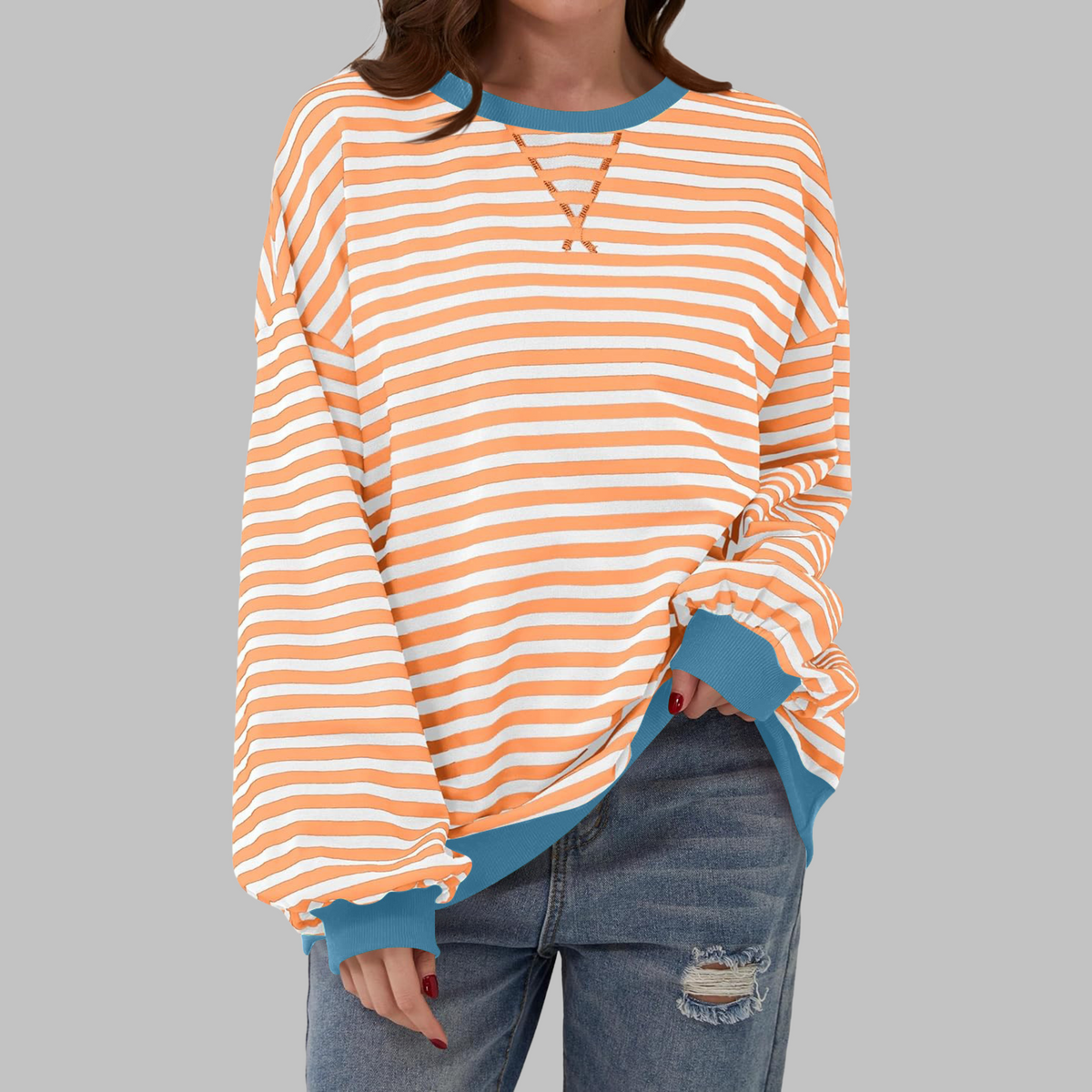 Casual Long Sleeve Round Neck Striped Shirt