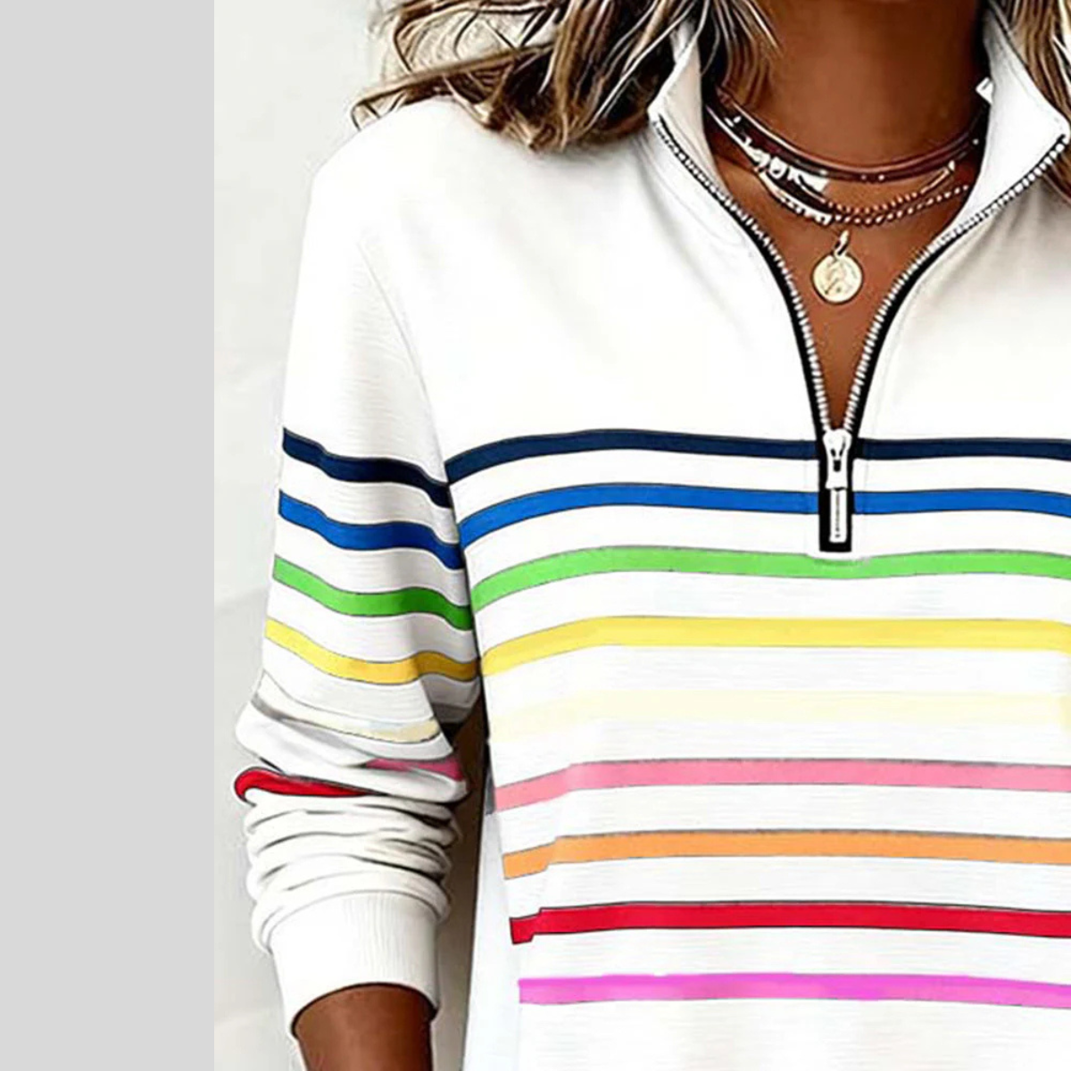 Colourful Striped Quarter-Zip Sweatshirt