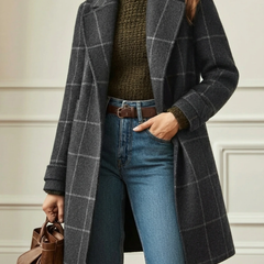 Plaid Wool-Blend Long Coat