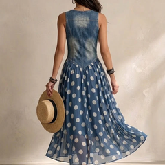 Midi chiffon dress with polka-dot pattern