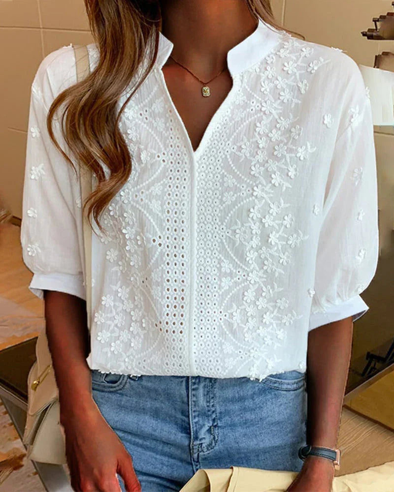 Embroidered V-Neck Blouse