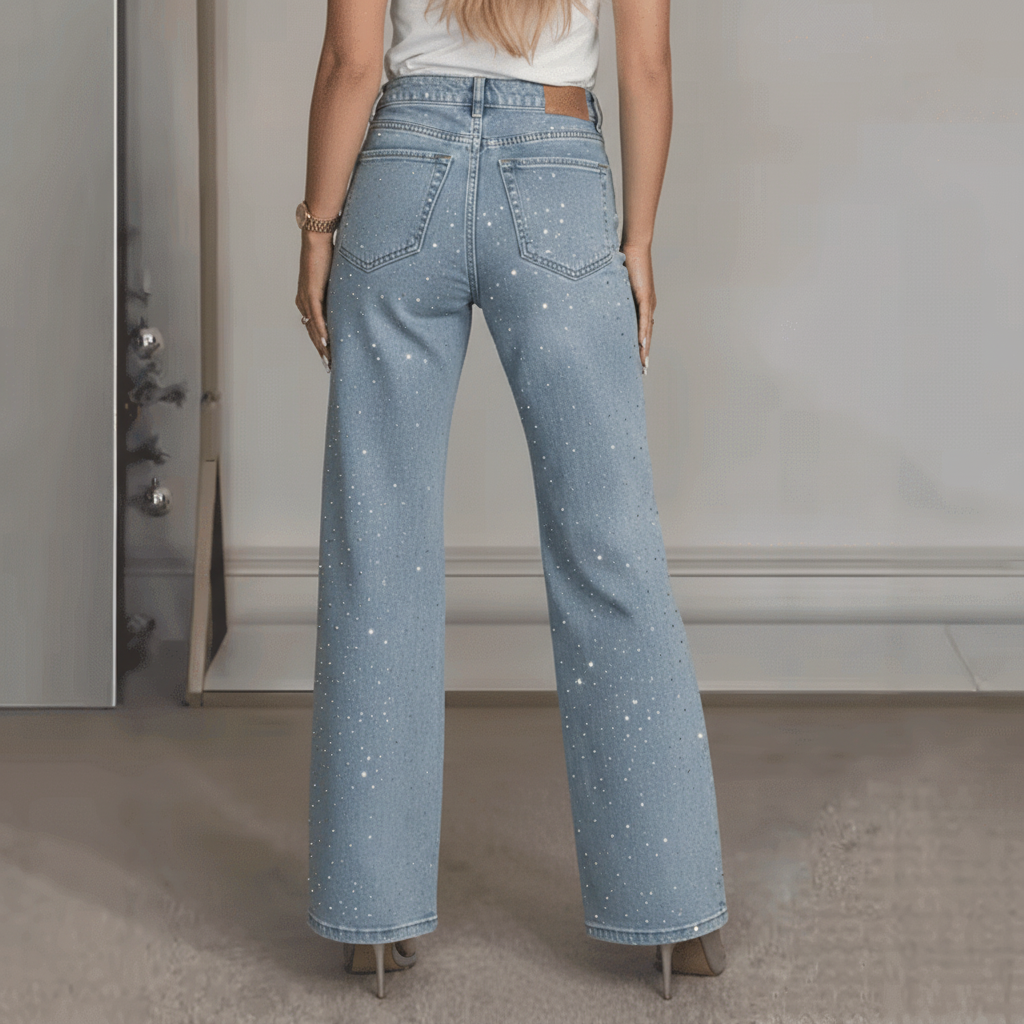 Diana | High-Waist Straight-Leg Rhinestone Pants