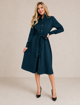 Aurora | Belted Button-Front Midi Dress