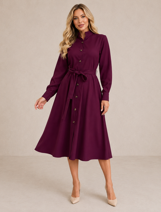 Aurora | Belted Button-Front Midi Dress