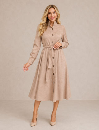 Aurora | Belted Button-Front Midi Dress