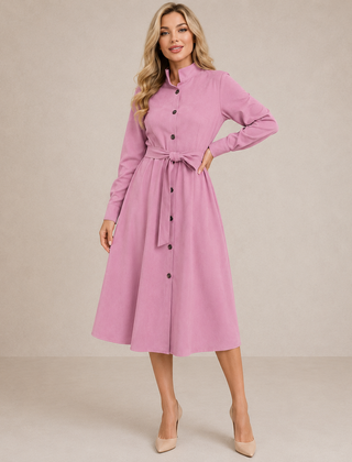 Aurora | Belted Button-Front Midi Dress
