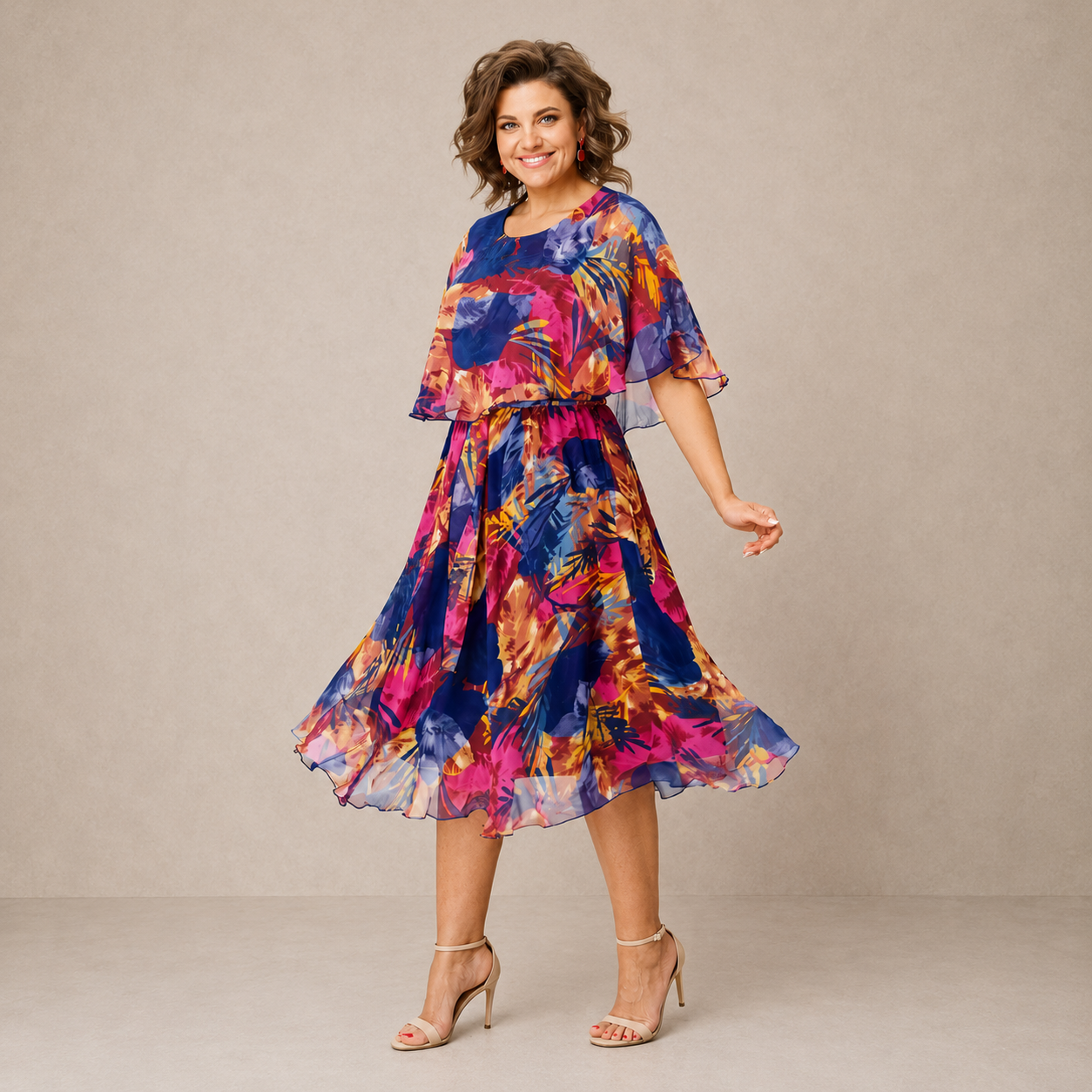 Willa | Bold-Print Midi Dress with Loose Sleeves