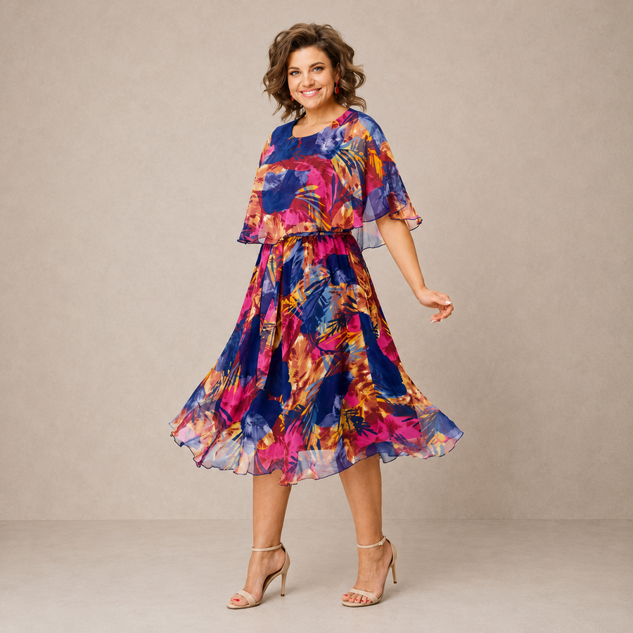 Willa | Bold-Print Midi Dress with Loose Sleeves