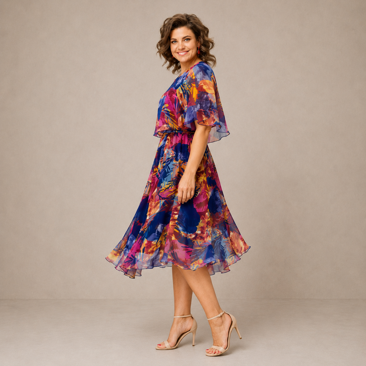 Willa | Bold-Print Midi Dress with Loose Sleeves