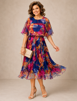 Willa | Bold-Print Midi Dress with Loose Sleeves