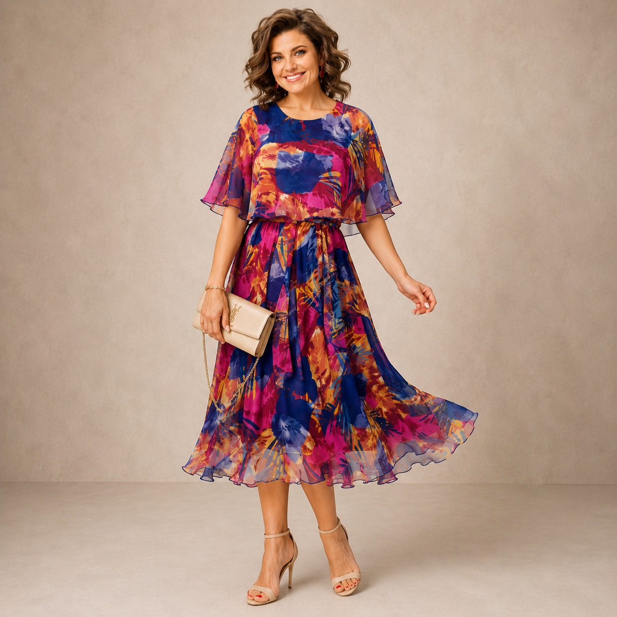 Willa | Bold-Print Midi Dress with Loose Sleeves