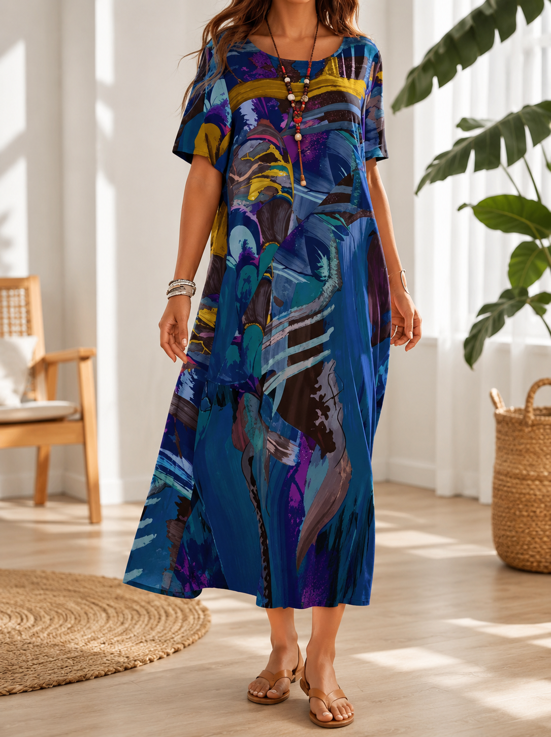 Thalia | Bold-Print Relaxed Midi Dress