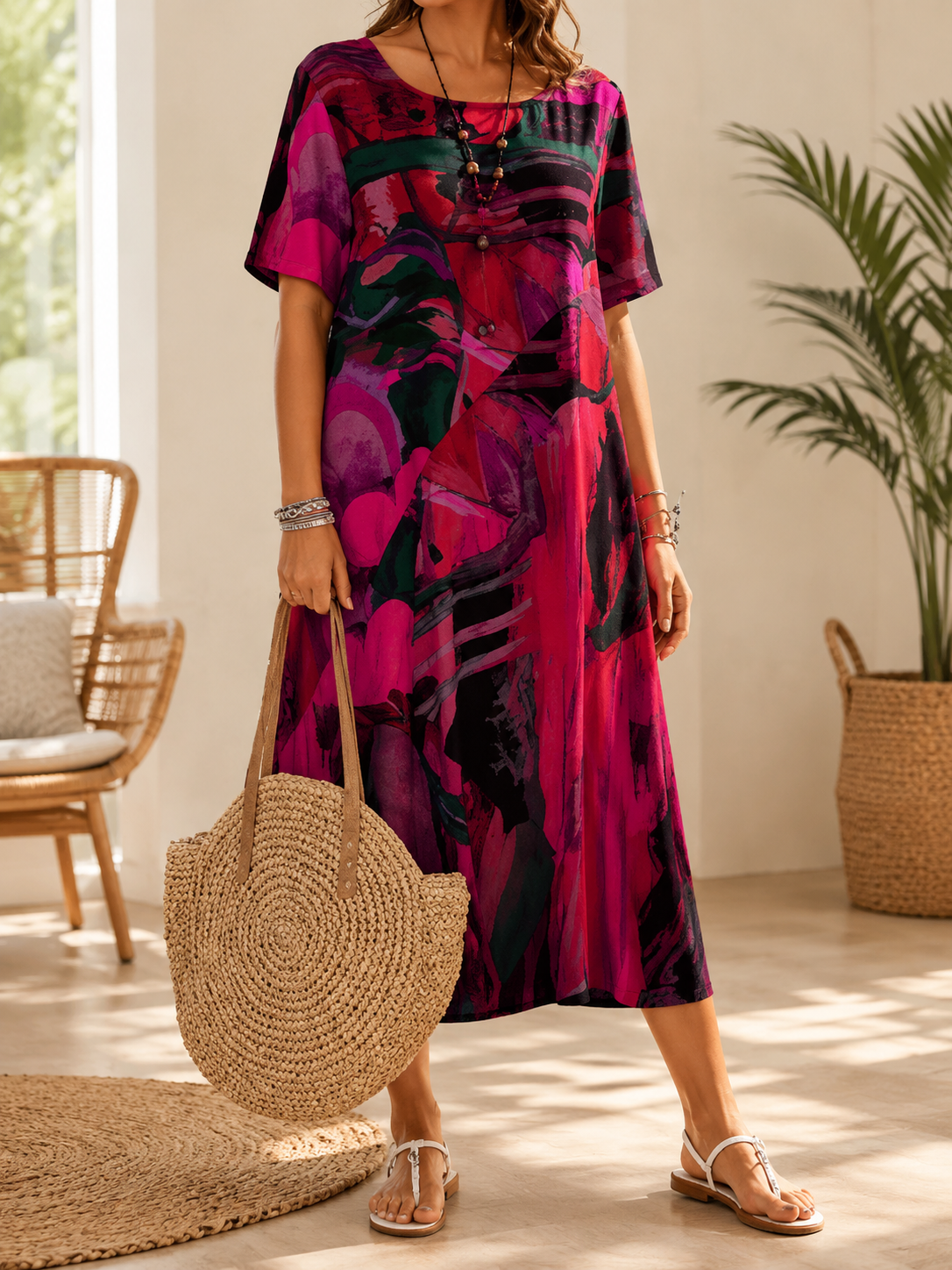 Thalia | Bold-Print Relaxed Midi Dress