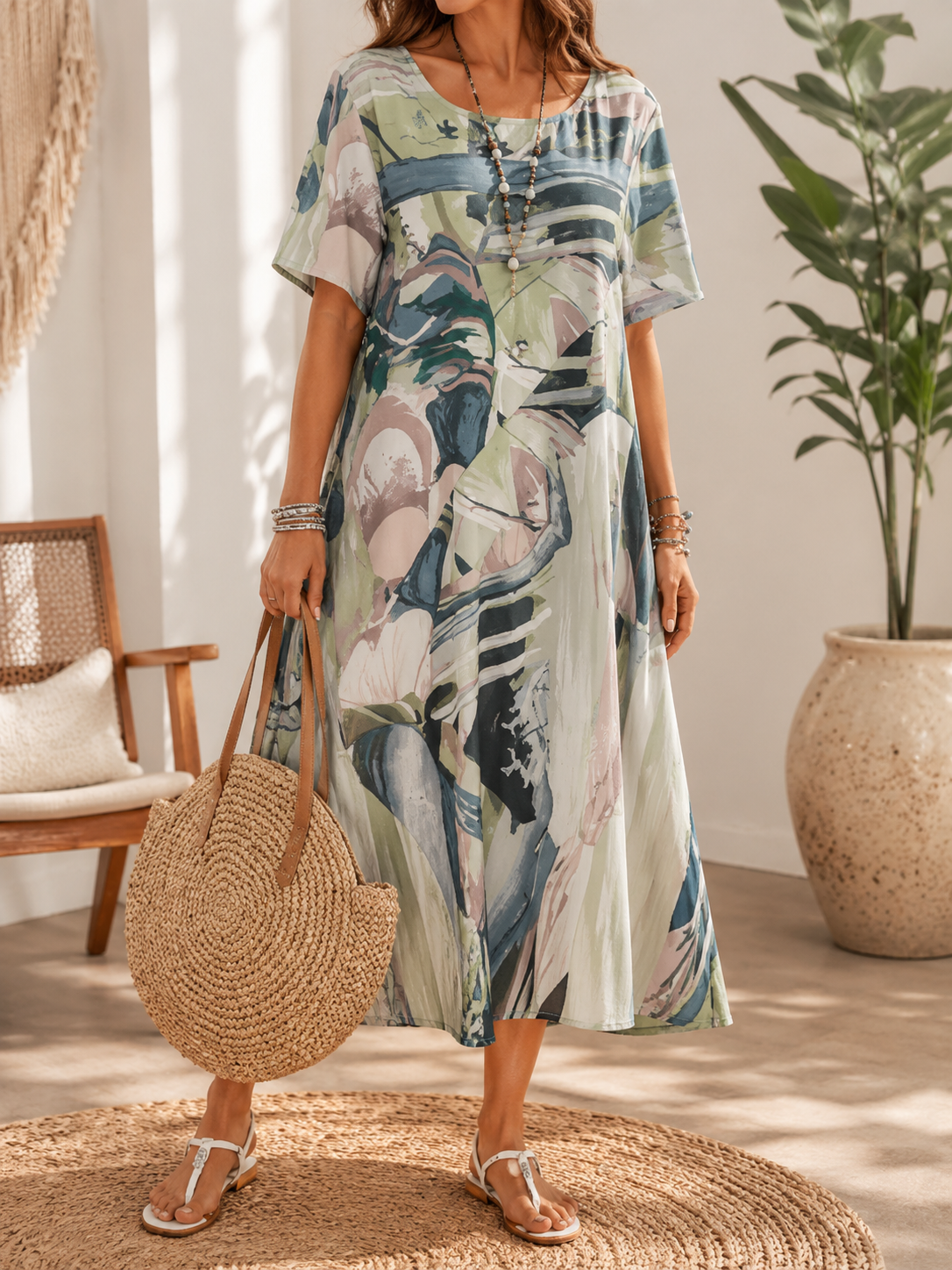 Thalia | Bold-Print Relaxed Midi Dress