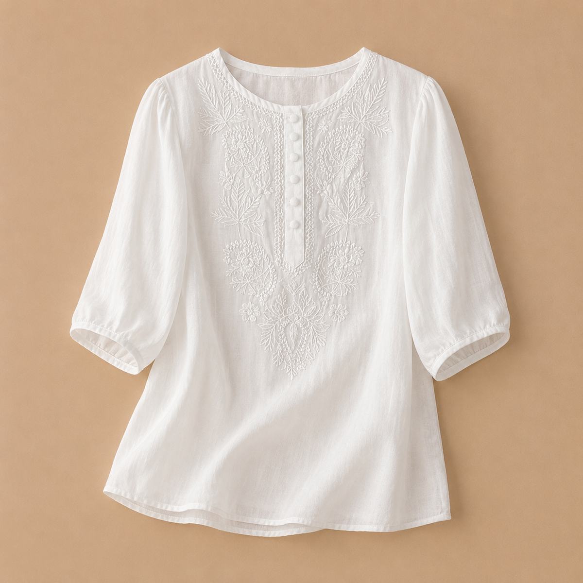 Cotton linen embroidered blouse in white