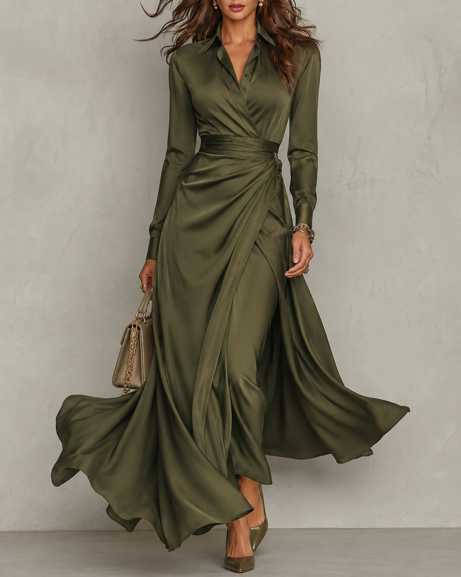 Leona | Wrap-Style Maxi Dress with Collar