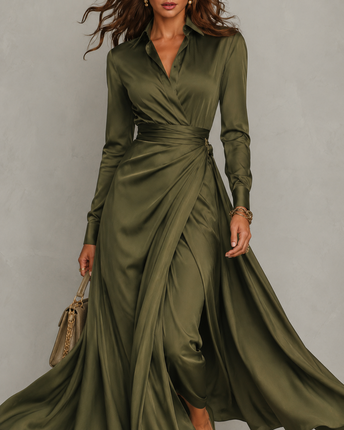 Leona | Wrap-Style Maxi Dress with Collar