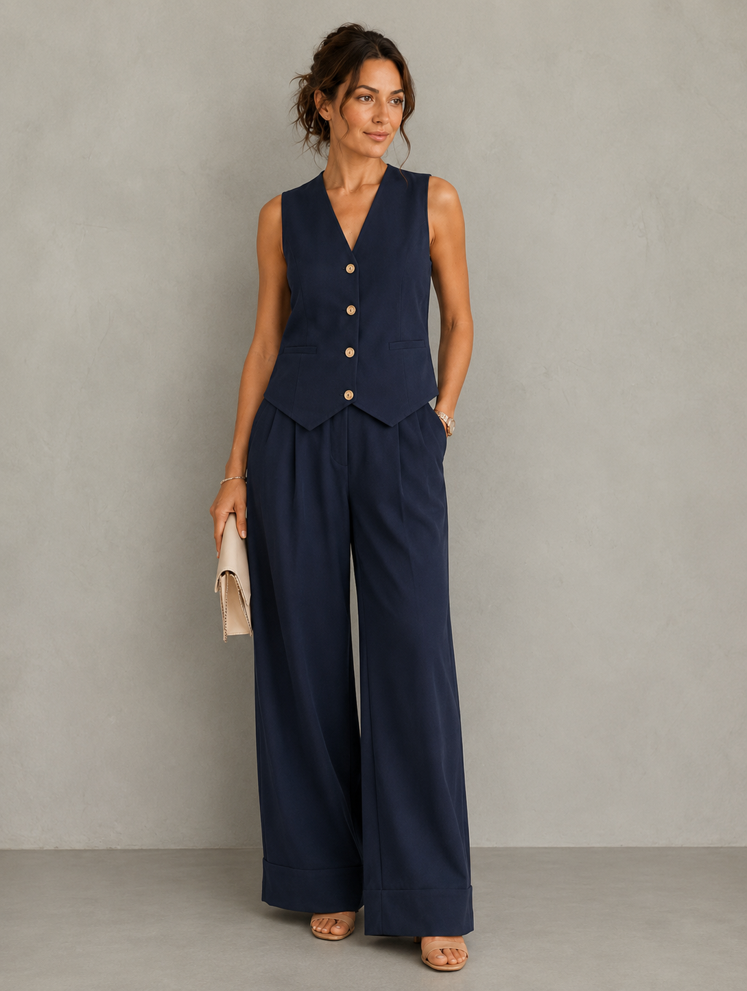 Sandra | Slimming Vest & Wide-Leg Pant Set