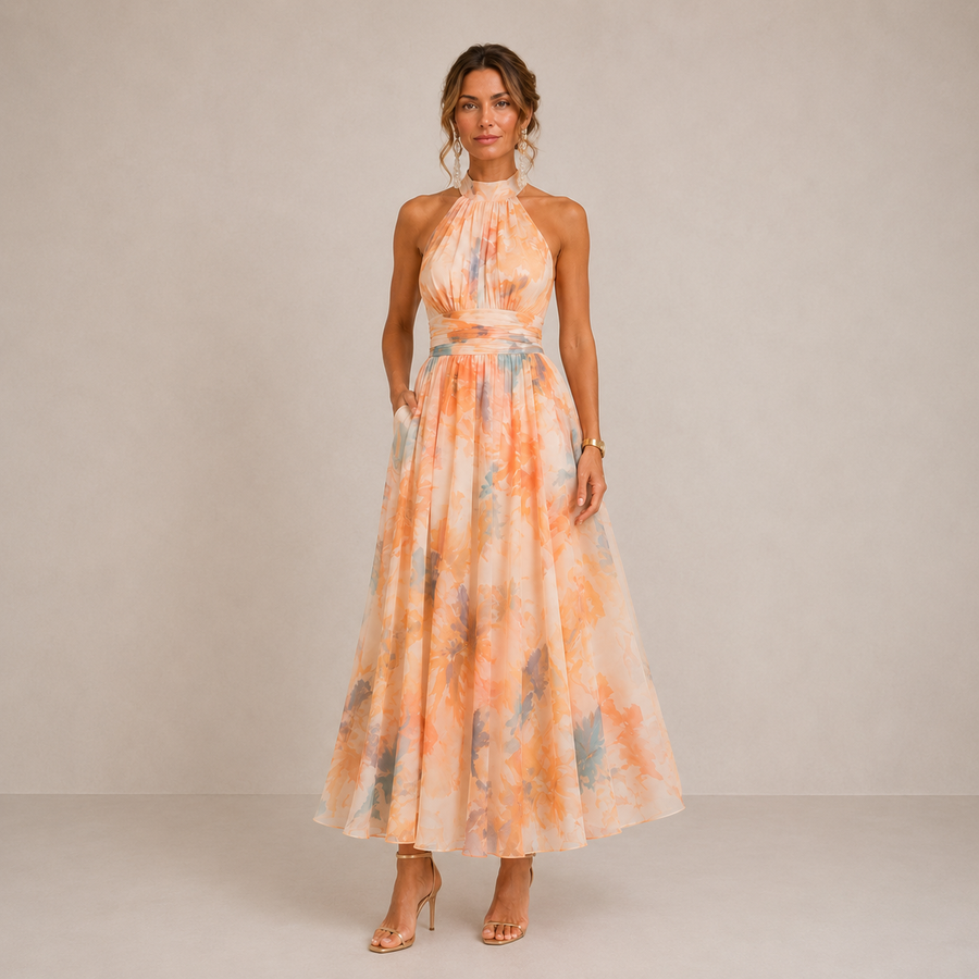 Lillian | Halter Maxi Dress with Watercolor Print